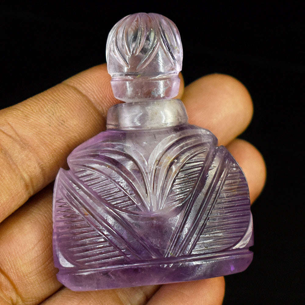 gemsmore:Exclusive Amethyst Hand Carved Genuine Crystal Gemstone Carving Perfume Bottle