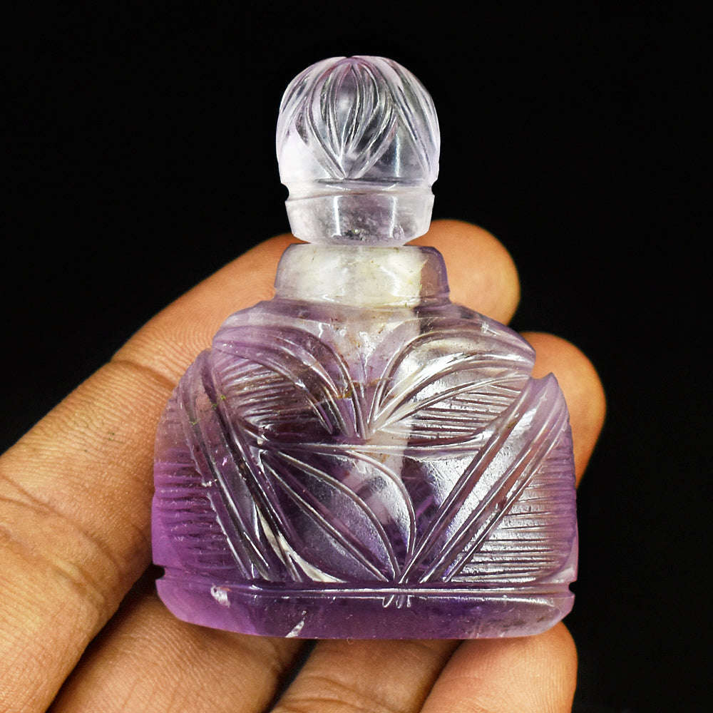 gemsmore:Exclusive Amethyst Hand Carved Genuine Crystal Gemstone Carving Perfume Bottle