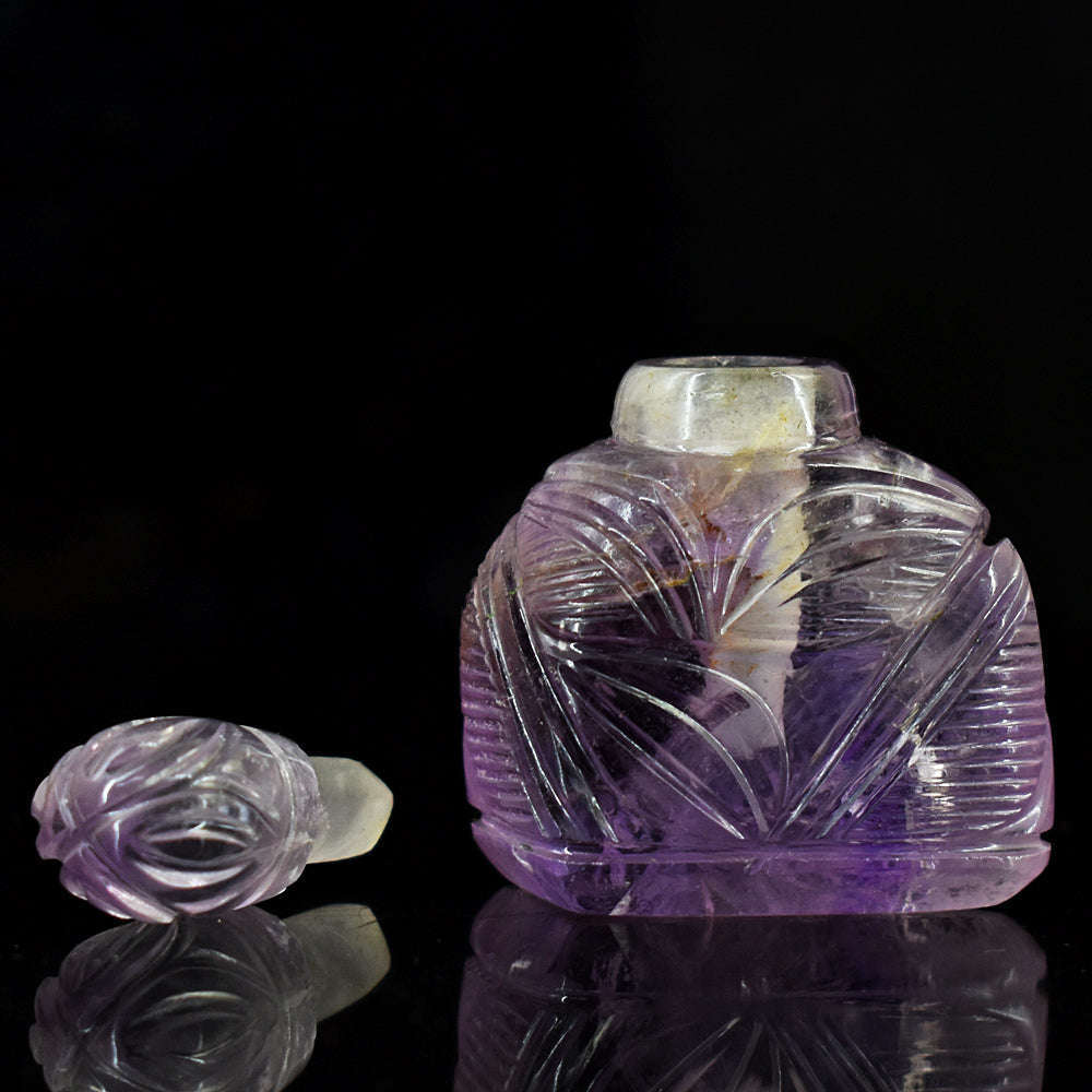 gemsmore:Exclusive Amethyst Hand Carved Genuine Crystal Gemstone Carving Perfume Bottle