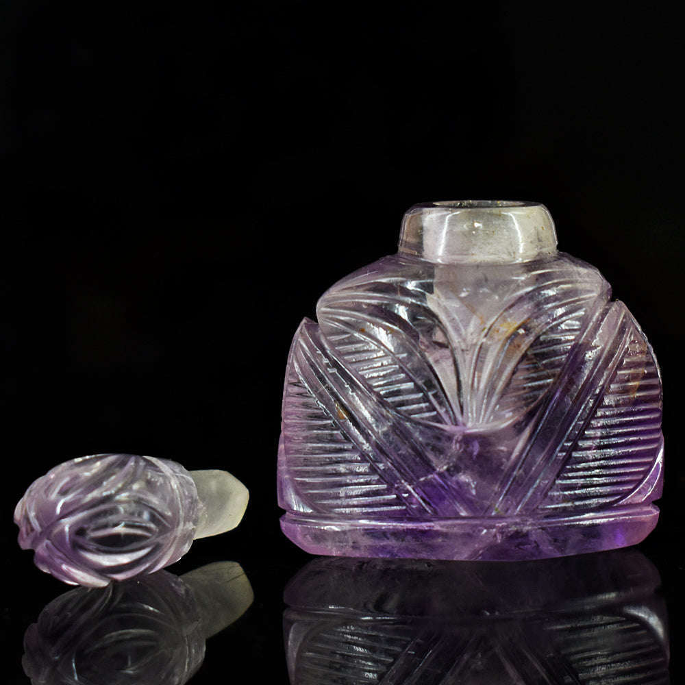 gemsmore:Exclusive Amethyst Hand Carved Genuine Crystal Gemstone Carving Perfume Bottle