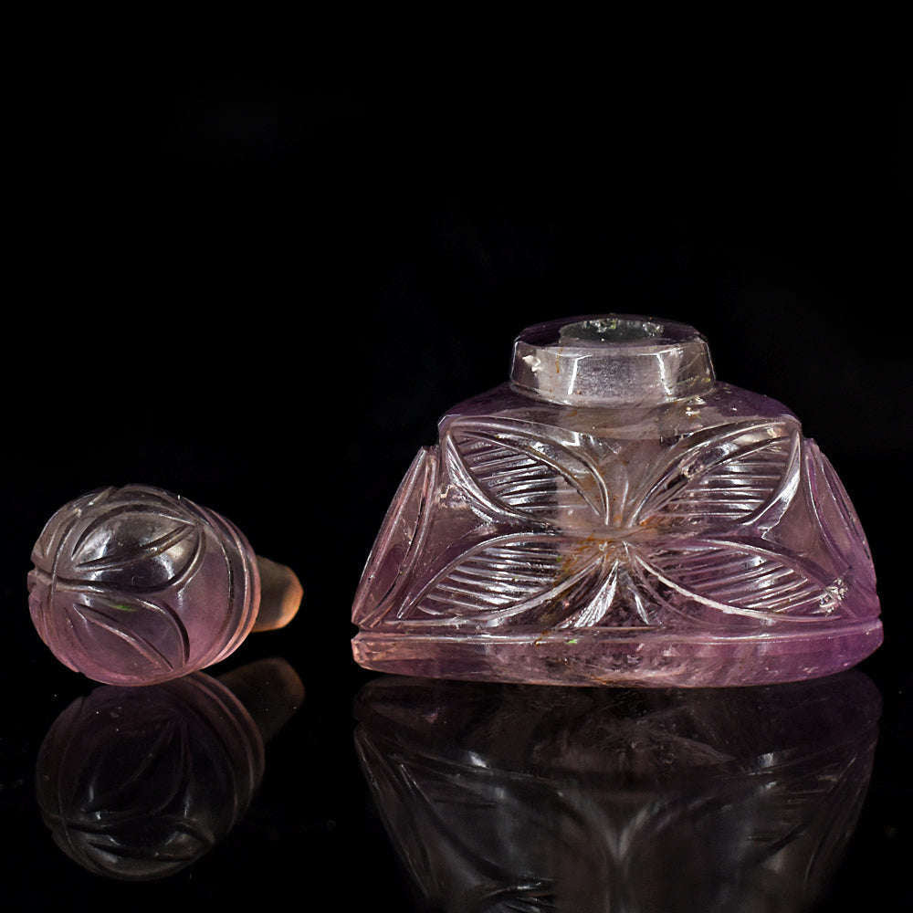 gemsmore:Exclusive Amethyst Hand Carved Genuine Crystal Gemstone Carving Perfume Bottle