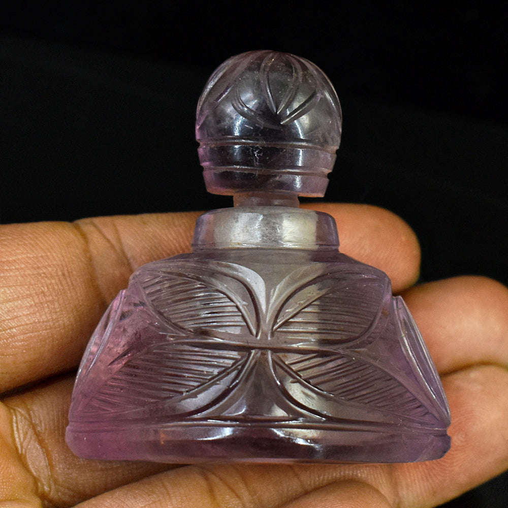 gemsmore:Exclusive Amethyst Hand Carved Genuine Crystal Gemstone Carving Perfume Bottle