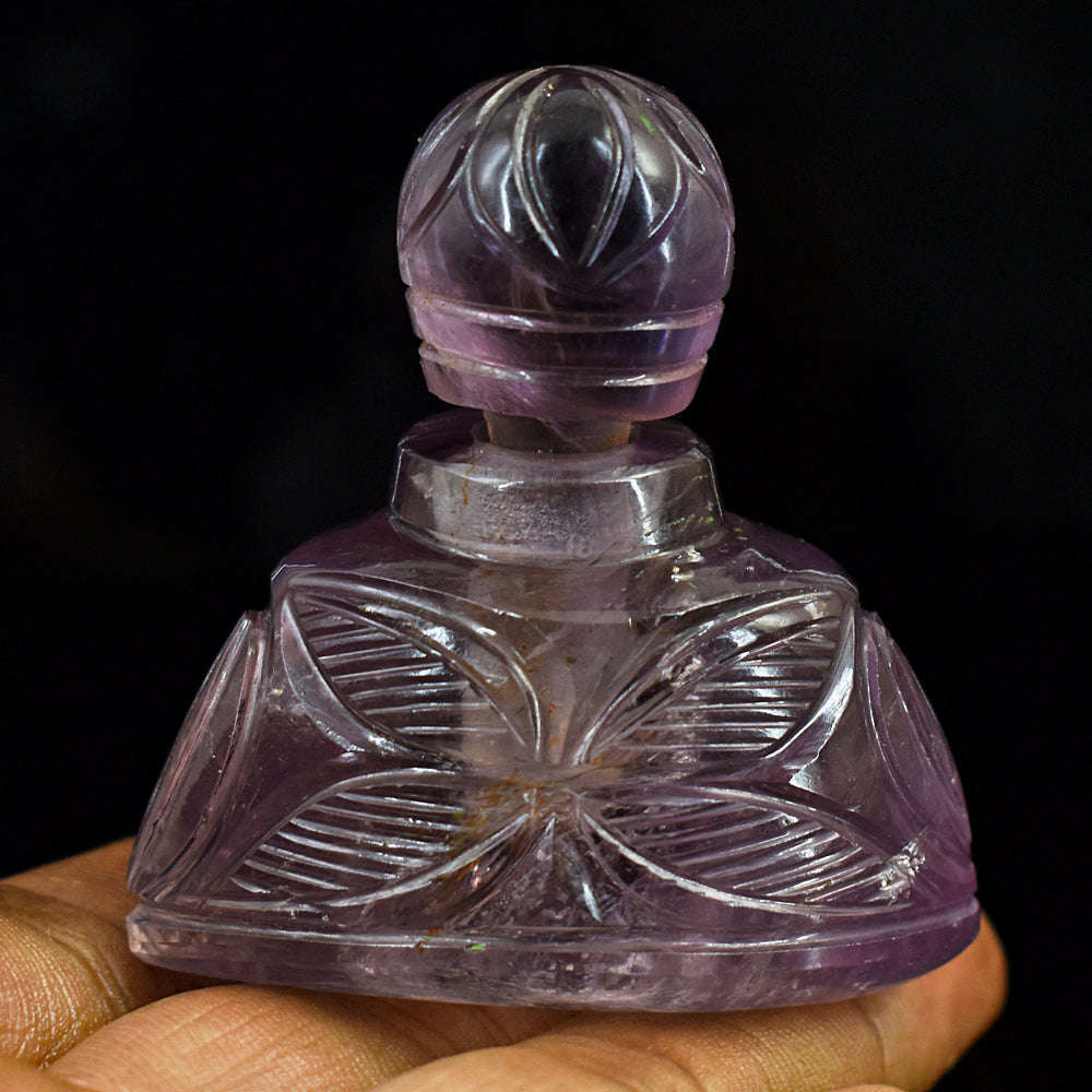 gemsmore:Exclusive Amethyst Hand Carved Genuine Crystal Gemstone Carving Perfume Bottle