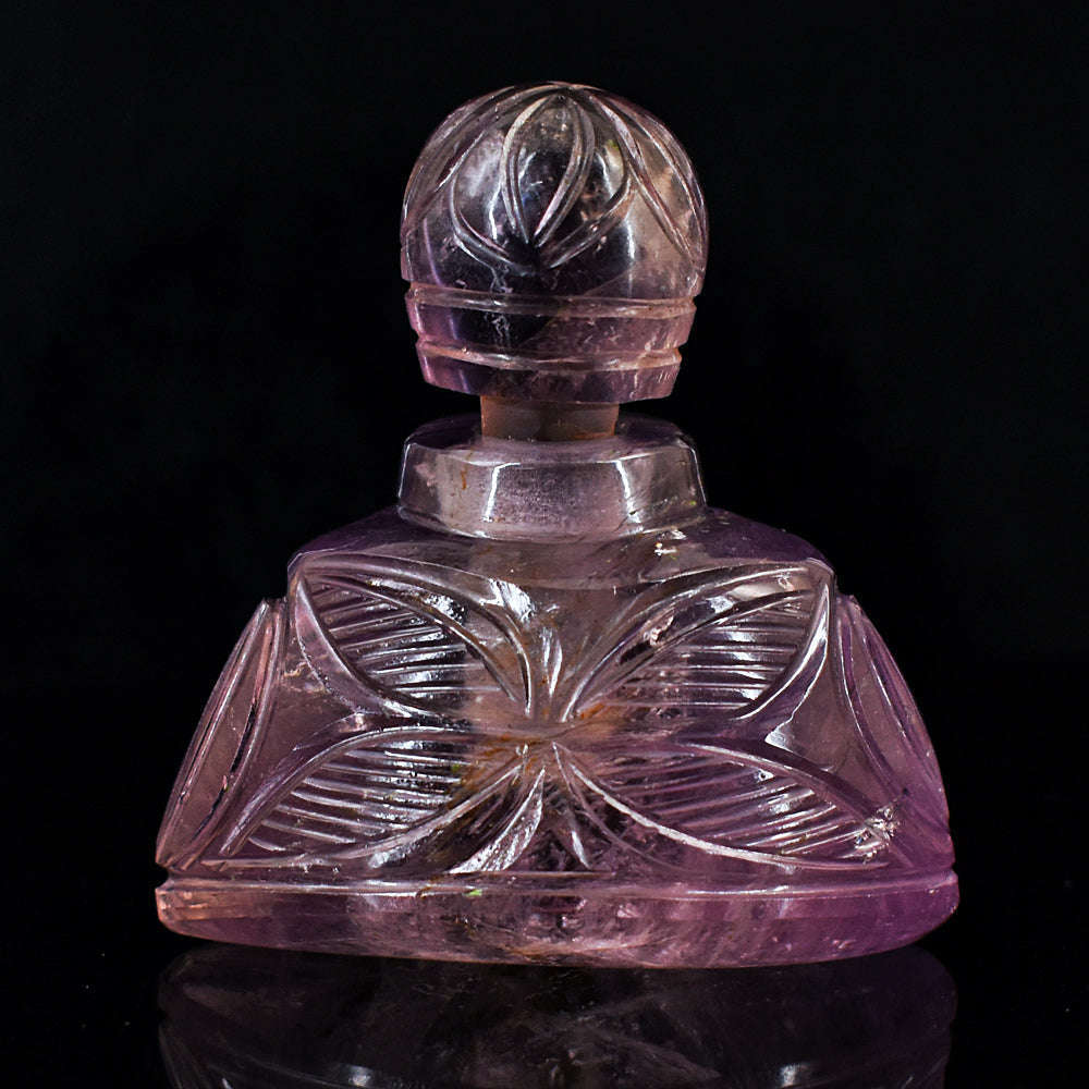 gemsmore:Exclusive Amethyst Hand Carved Genuine Crystal Gemstone Carving Perfume Bottle