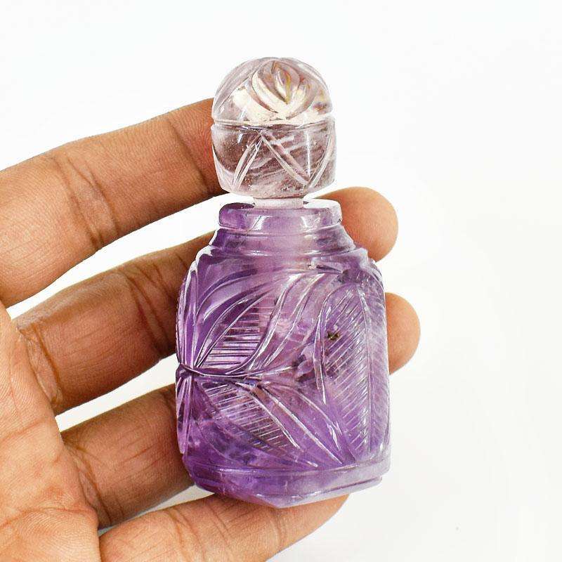 gemsmore:Exclusive Amethyst Hand Carved Genuine Crystal Gemstone Carving Perfume Bottle