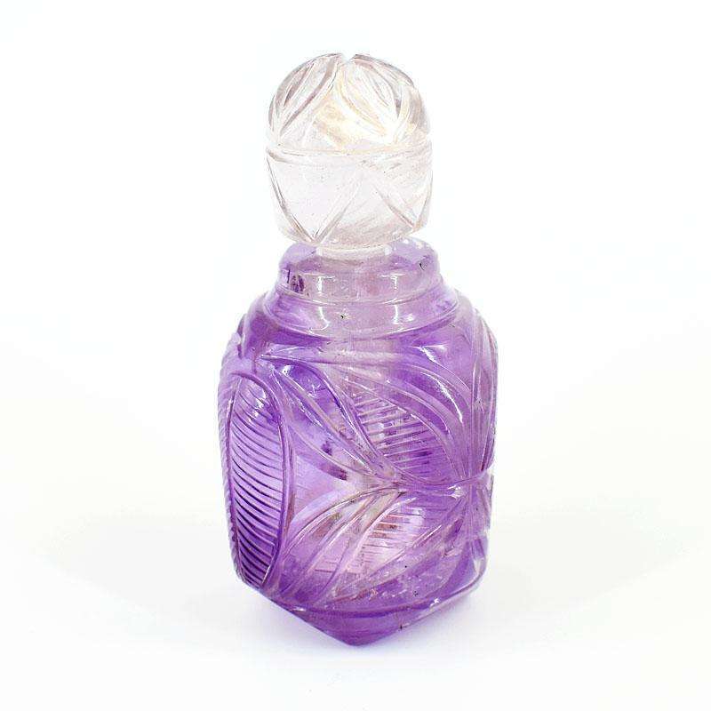 gemsmore:Exclusive Amethyst Hand Carved Genuine Crystal Gemstone Carving Perfume Bottle