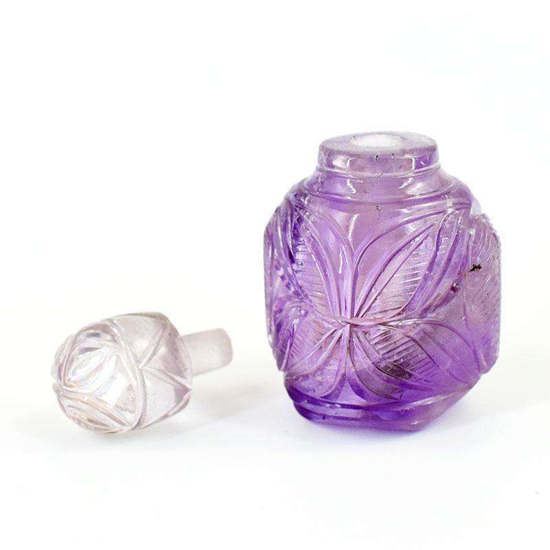 gemsmore:Exclusive Amethyst Hand Carved Genuine Crystal Gemstone Carving Perfume Bottle