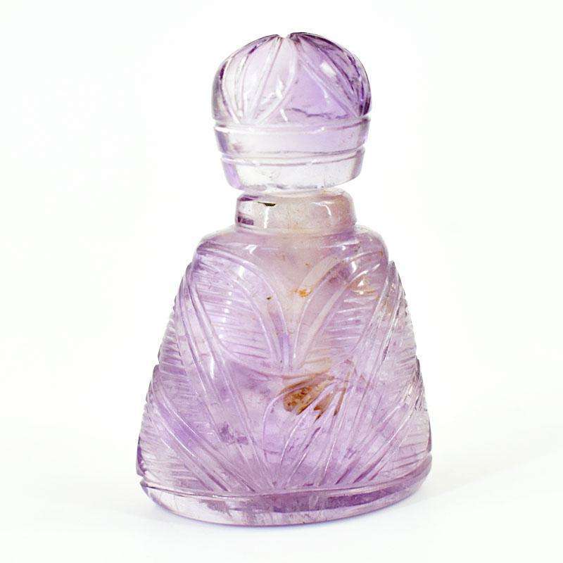 gemsmore:Exclusive Amethyst Hand Carved Genuine Crystal Gemstone Carving Perfume Bottle