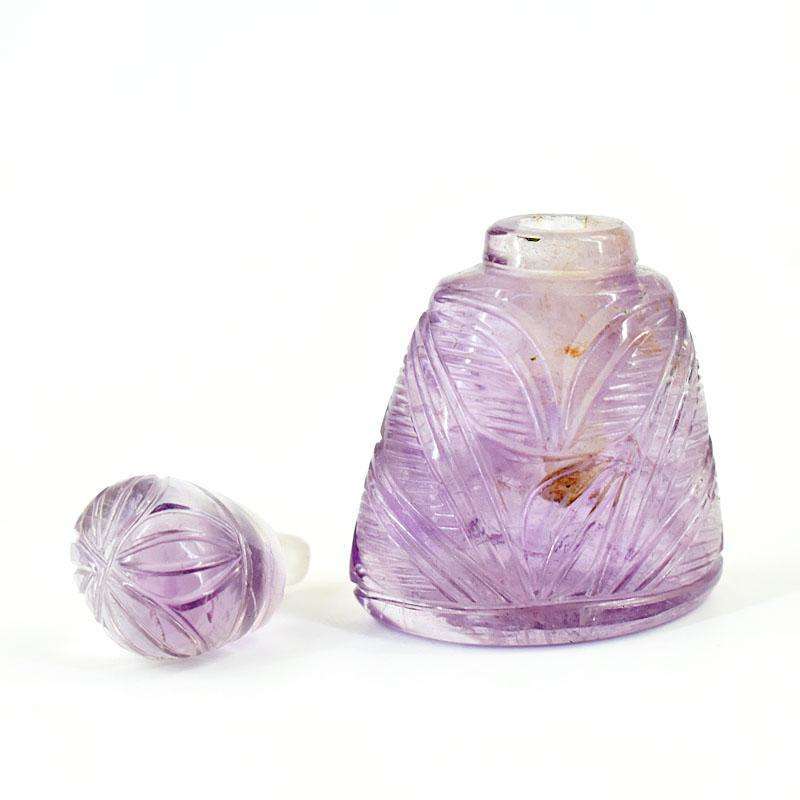 gemsmore:Exclusive Amethyst Hand Carved Genuine Crystal Gemstone Carving Perfume Bottle