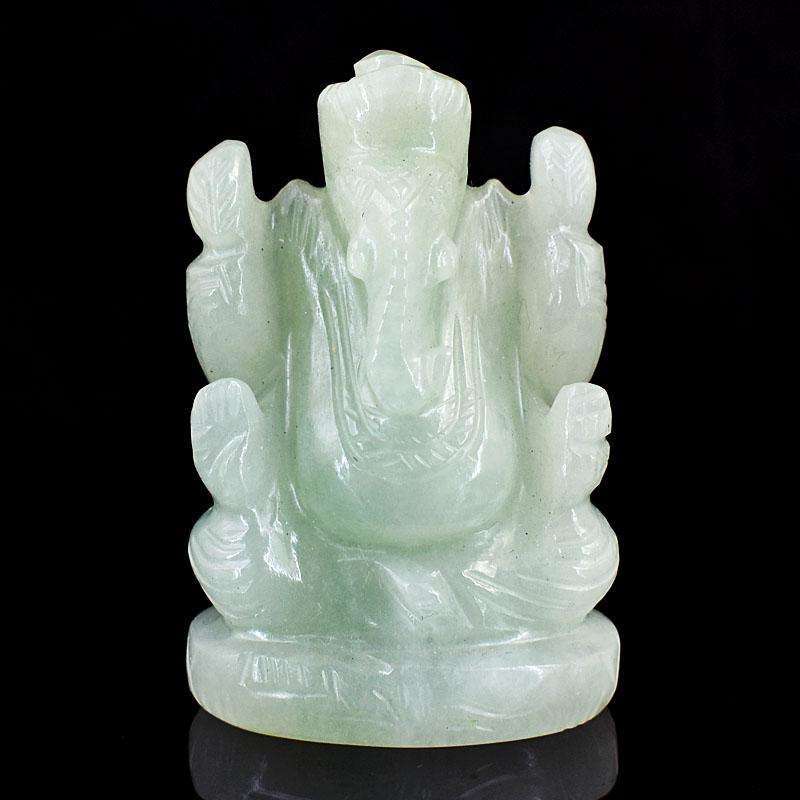 gemsmore:Exclusive Aventurine Hand Carved Genuine Crystal Gemstone Carving Lord Ganesha