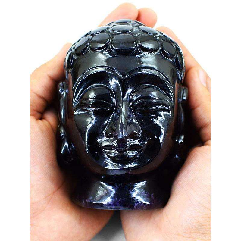 gemsmore:Exclusive Big Size Purple Fluorite Carved Buddha Head