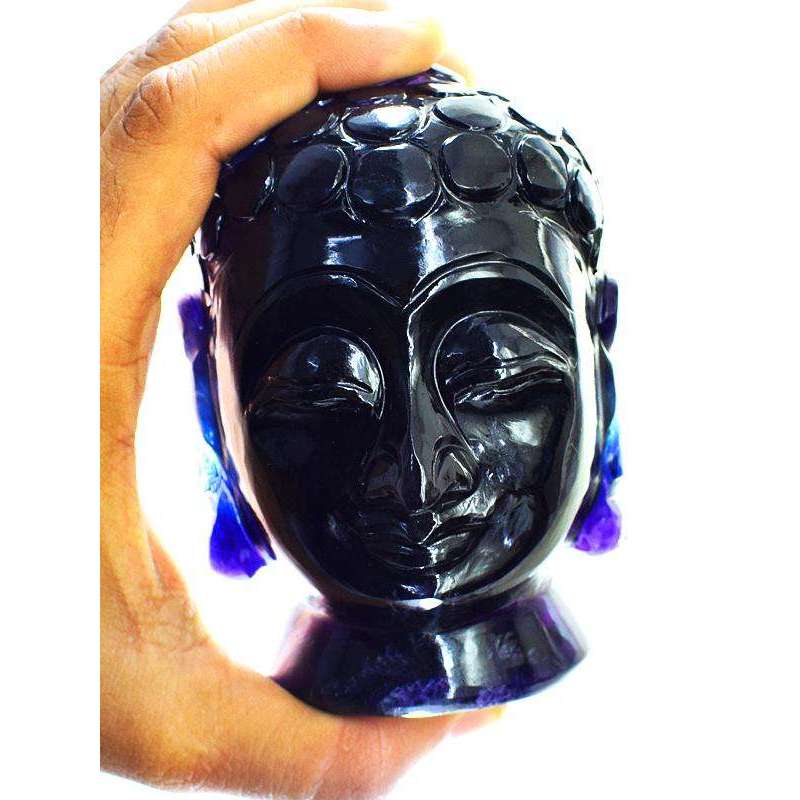 gemsmore:Exclusive Big Size Purple Fluorite Carved Buddha Head