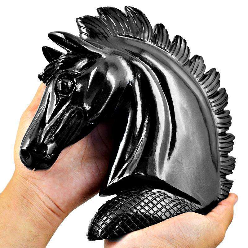 gemsmore:Exclusive Black Spinel Hand Carved Horse Head