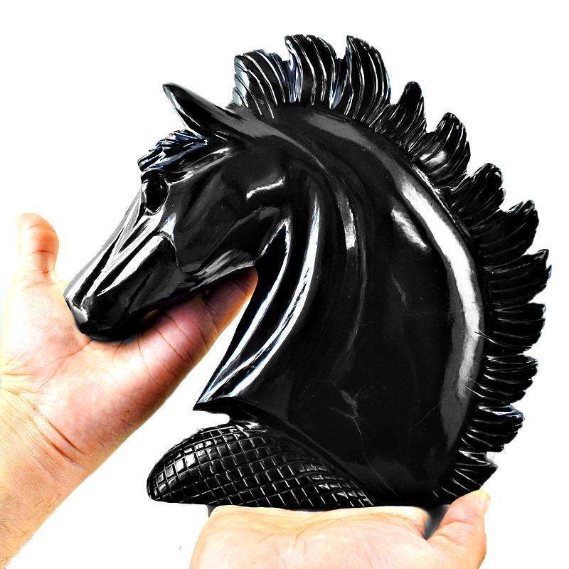 gemsmore:Exclusive Black Spinel Hand Carved Horse Head