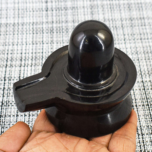 gemsmore:Exclusive Black Spinel Hand Carved Shiva Shivling