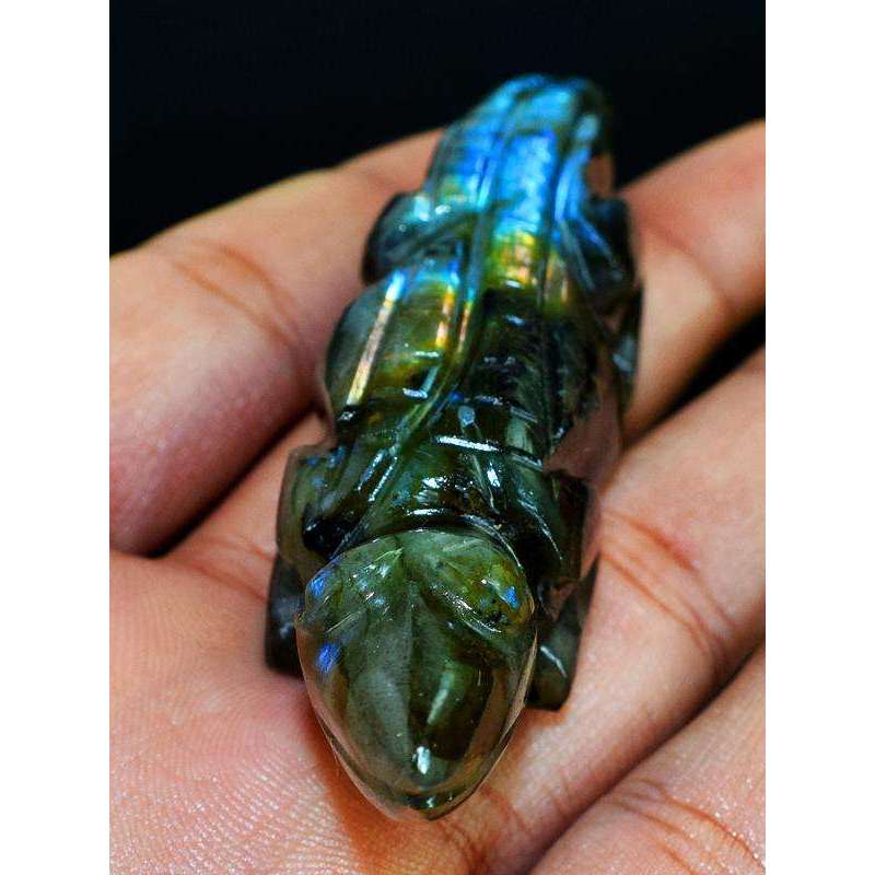 gemsmore:Exclusive Blue Flash Labradorite Carved Lizard