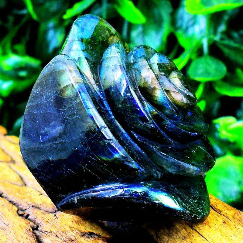 gemsmore:Exclusive Blue Flash Labradorite Carved Rose