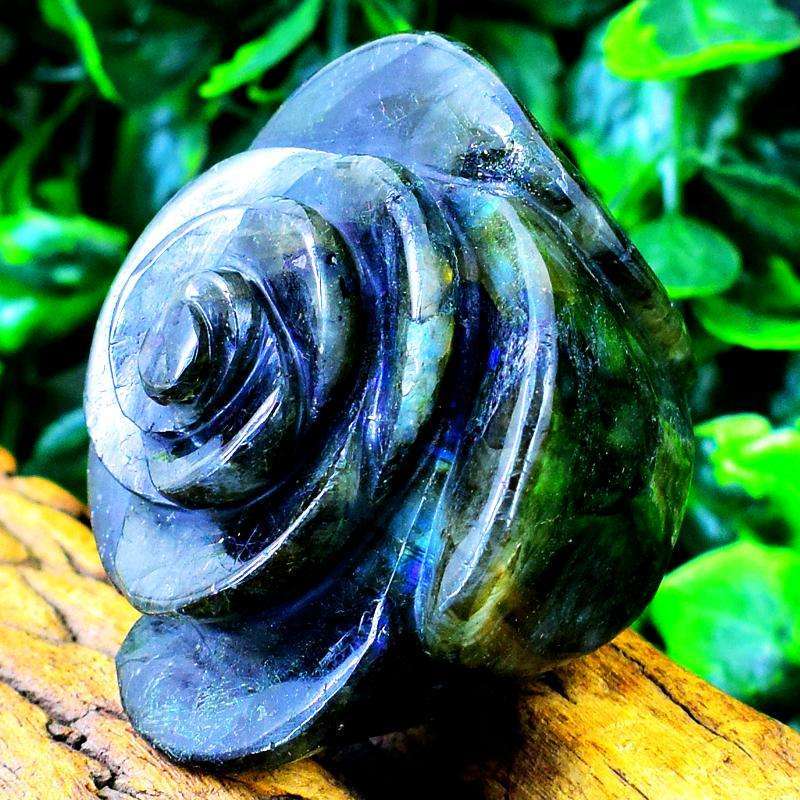 gemsmore:Exclusive Blue Flash Labradorite Carved Rose