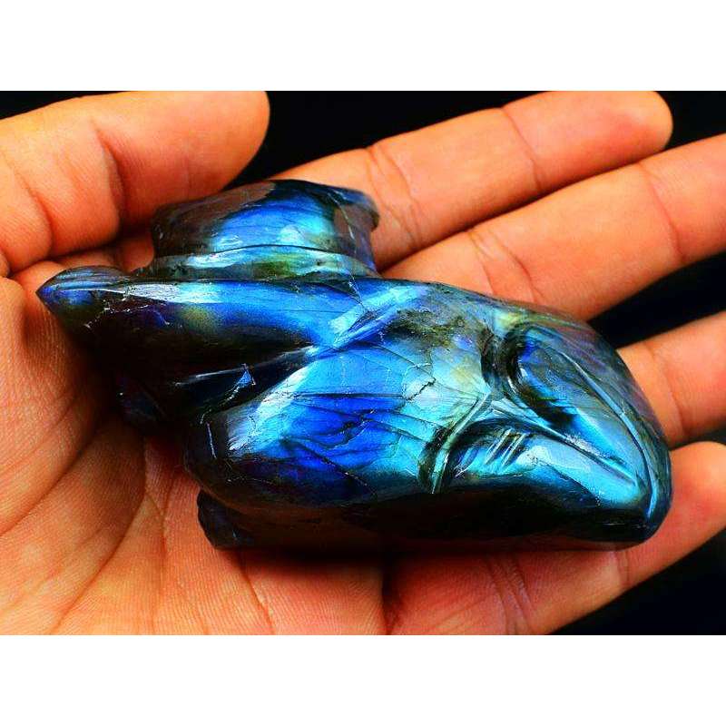 gemsmore:Exclusive Blue Flash Labradorite Hand Carved Cat