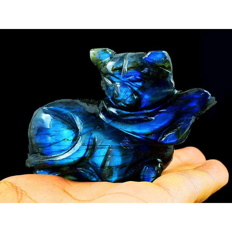 gemsmore:Exclusive Blue Flash Labradorite Hand Carved Cat