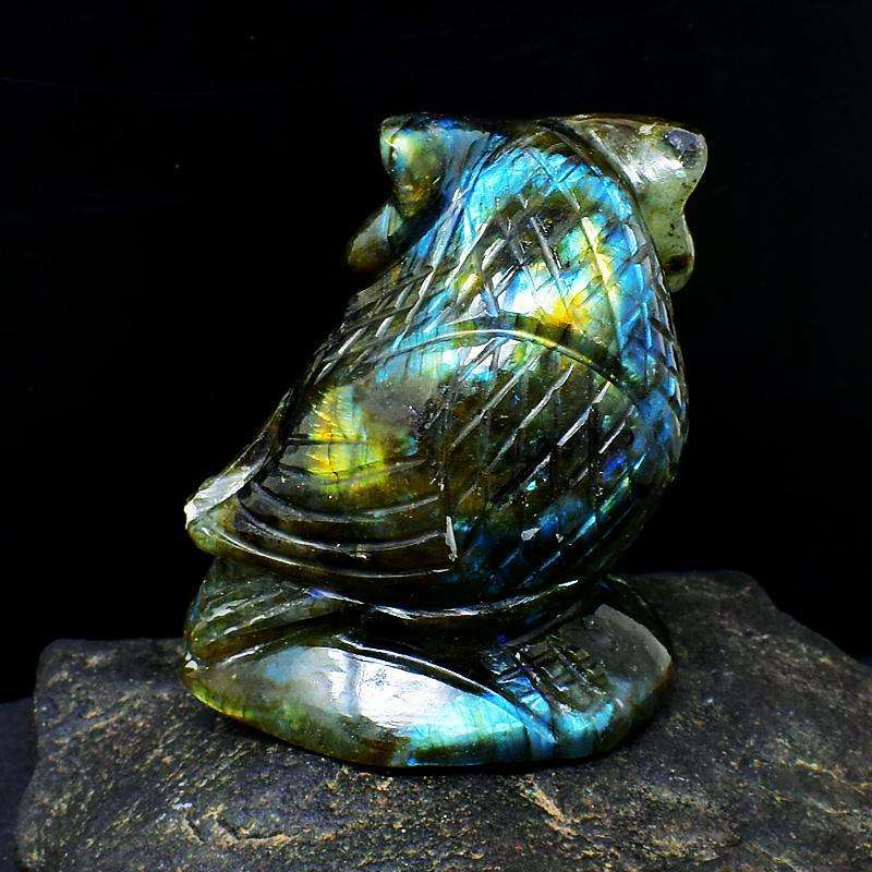 gemsmore:Exclusive Blue Flash Labradorite Hand Carved Gemstone Owl