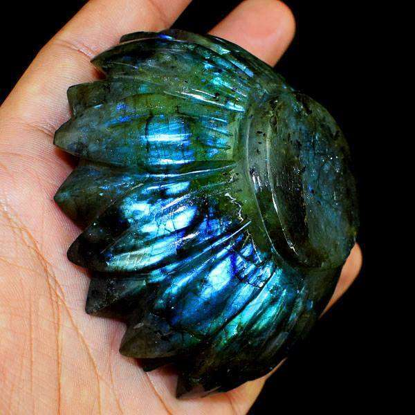 gemsmore:Exclusive Blue Flash Labradorite Hand Carved Laxmi Foot