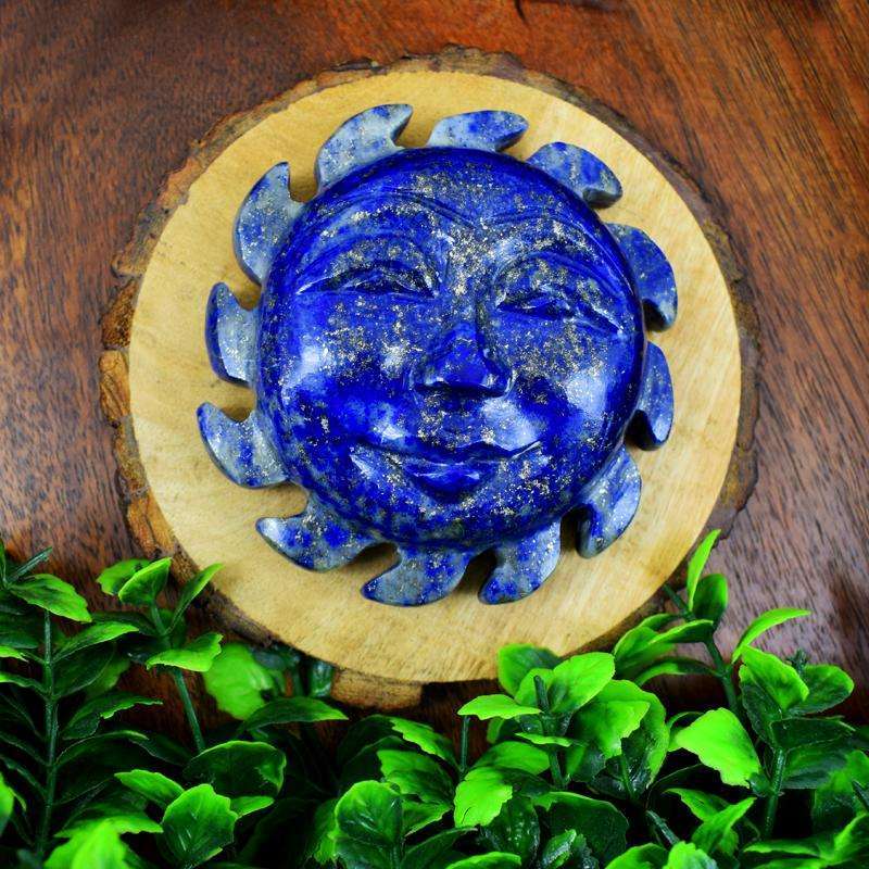 gemsmore:Exclusive Blue Lapis Lazuli Carved Sun Face