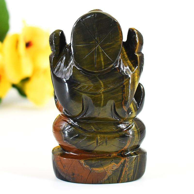 gemsmore:Exclusive Blue Power Tiger Eye Hand Carved Genuine Crystal Gemstone Carving Lord Ganesha