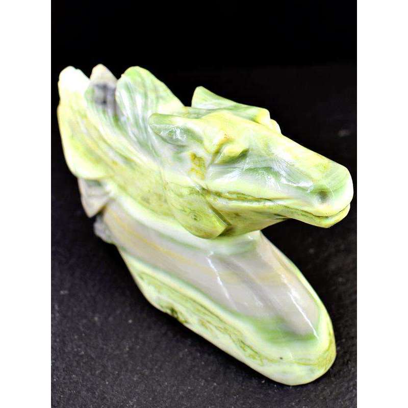 gemsmore:Exclusive Forest Green Jasper Carved Horse Head