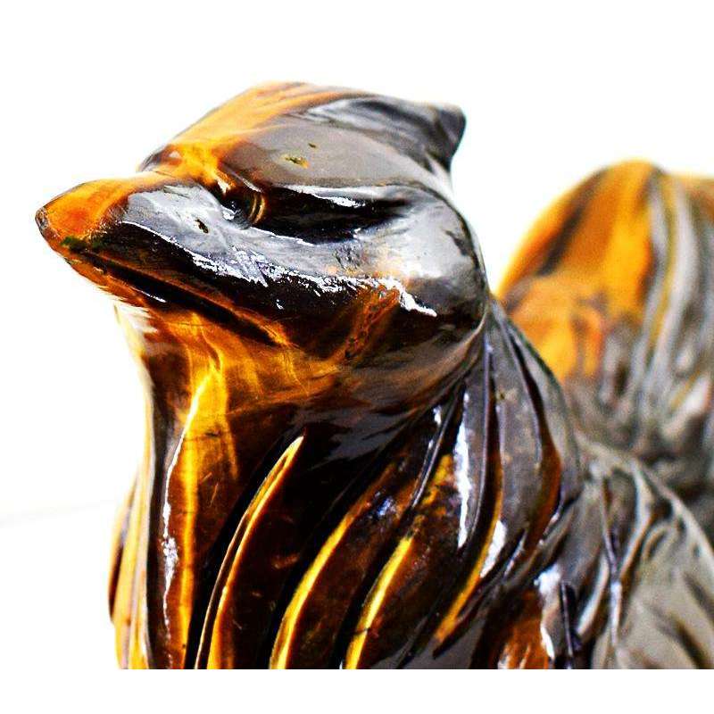 gemsmore:Exclusive Golden Tiger Eye Detailed Carved Hen