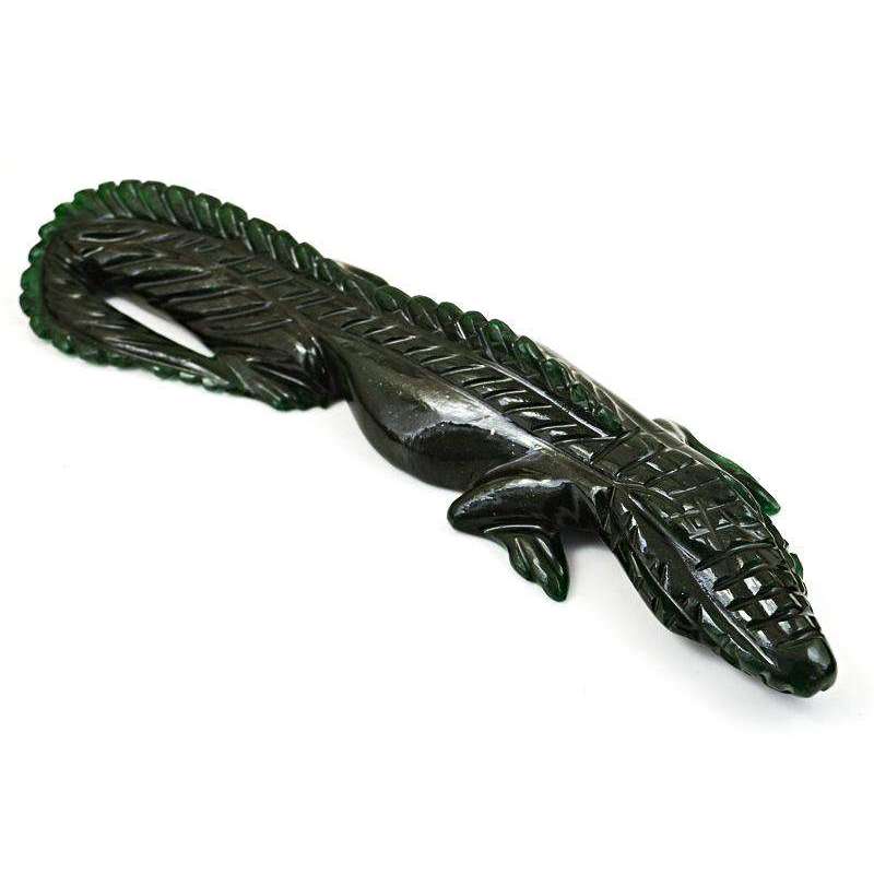 gemsmore:Exclusive Green Jade Carved Crocodile - Artisian Carved