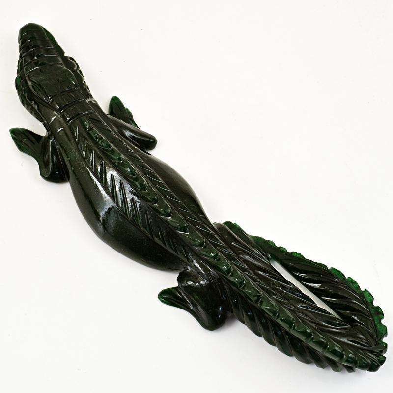 gemsmore:Exclusive Green Jade Carved Crocodile - Artisian Carved