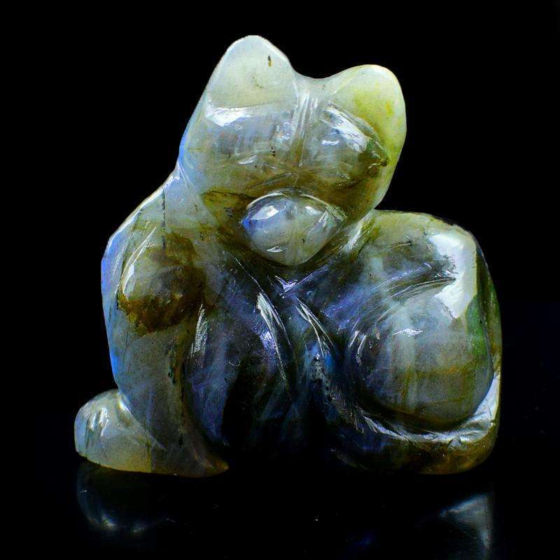 gemsmore:Exclusive Hand Carved Blue Flash Labradorite Cat