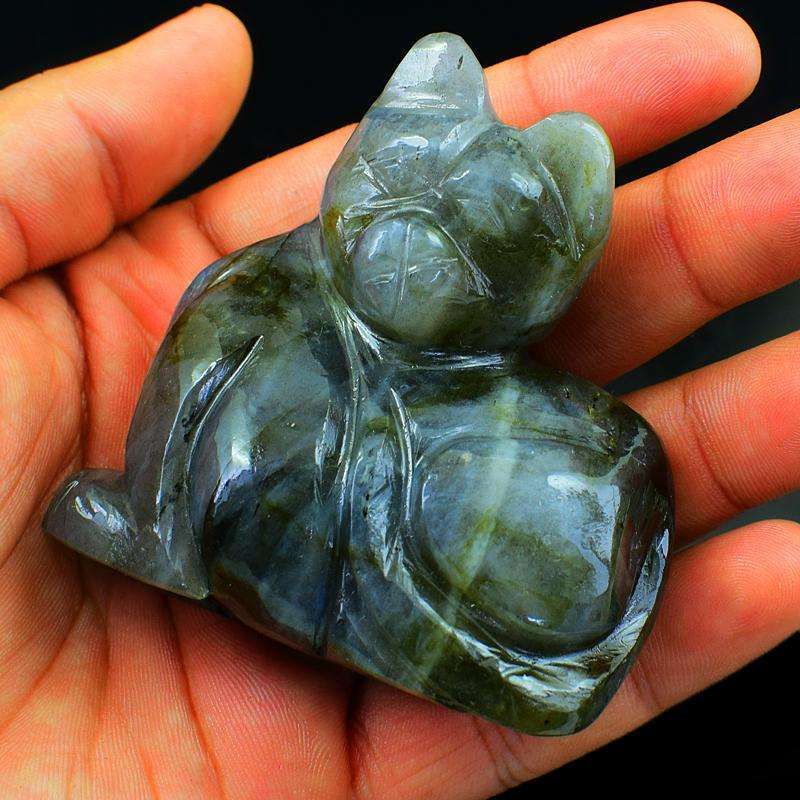 gemsmore:Exclusive Hand Carved Blue Flash Labradorite Cat