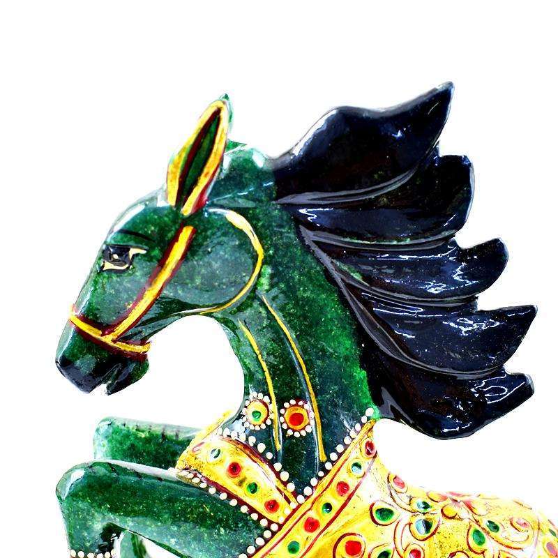 gemsmore:Exclusive Hand Carved Green Jade Enamel Painted Horse Carving