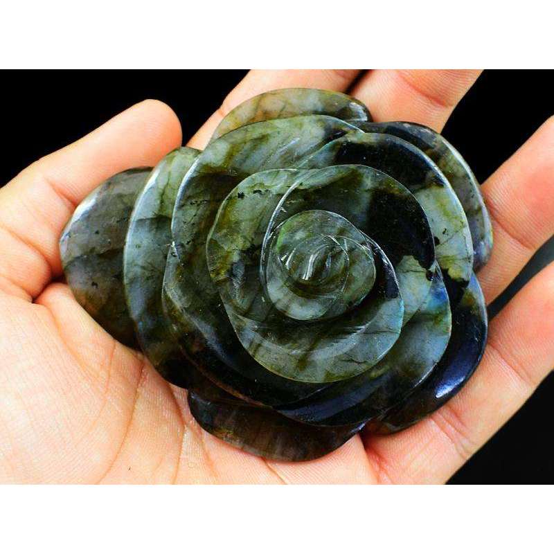 gemsmore:Exclusive Hand Carved Labradorite Rose Gemstone