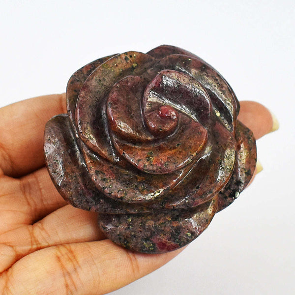 gemsmore:Exclusive Hand Carved Pink Rhodonite Rose Gemstone