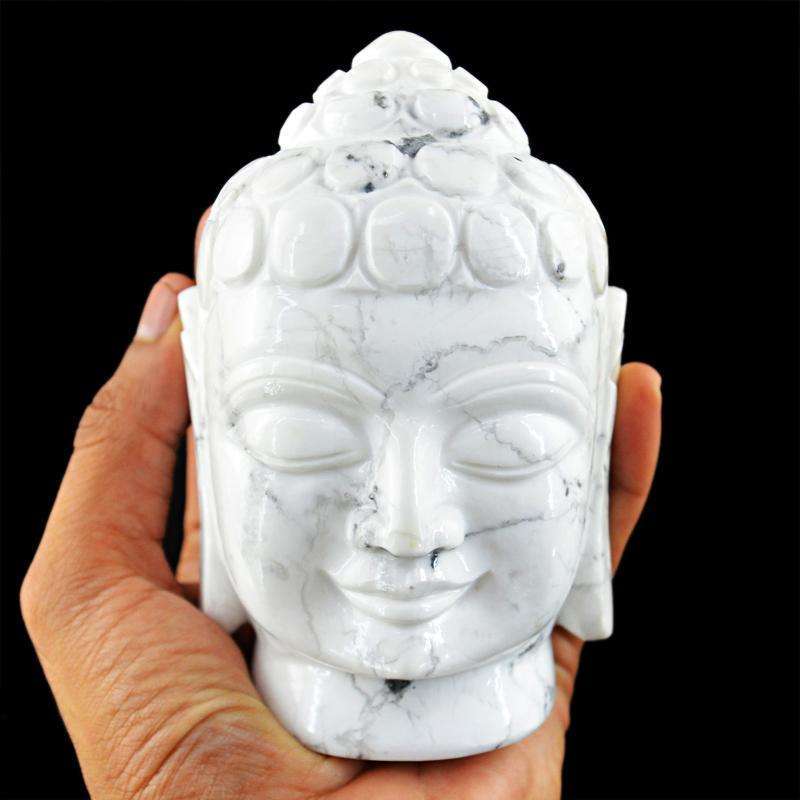 gemsmore:Exclusive Howlite Hand Carved Buddha Head