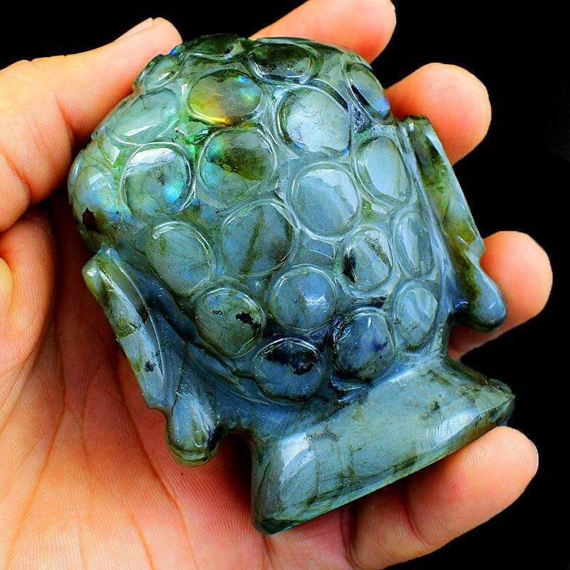 gemsmore:Exclusive Labradorite Gemstone Carved Lord Buddha Head Idol Statute