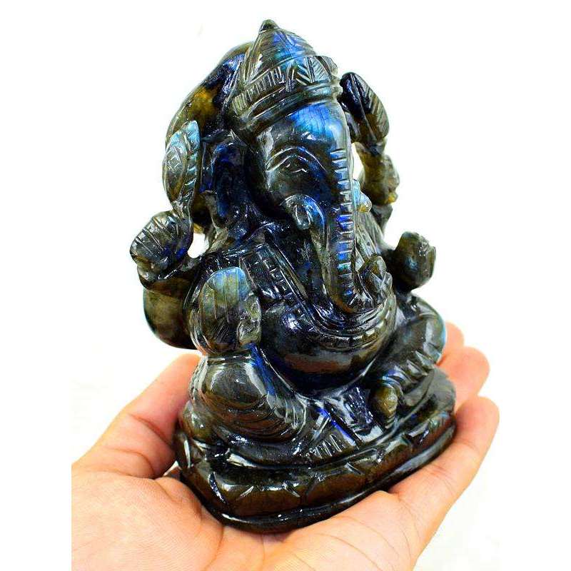 gemsmore:Exclusive Labradorite Gemstone Carved Lord Ganesha Idol Statute