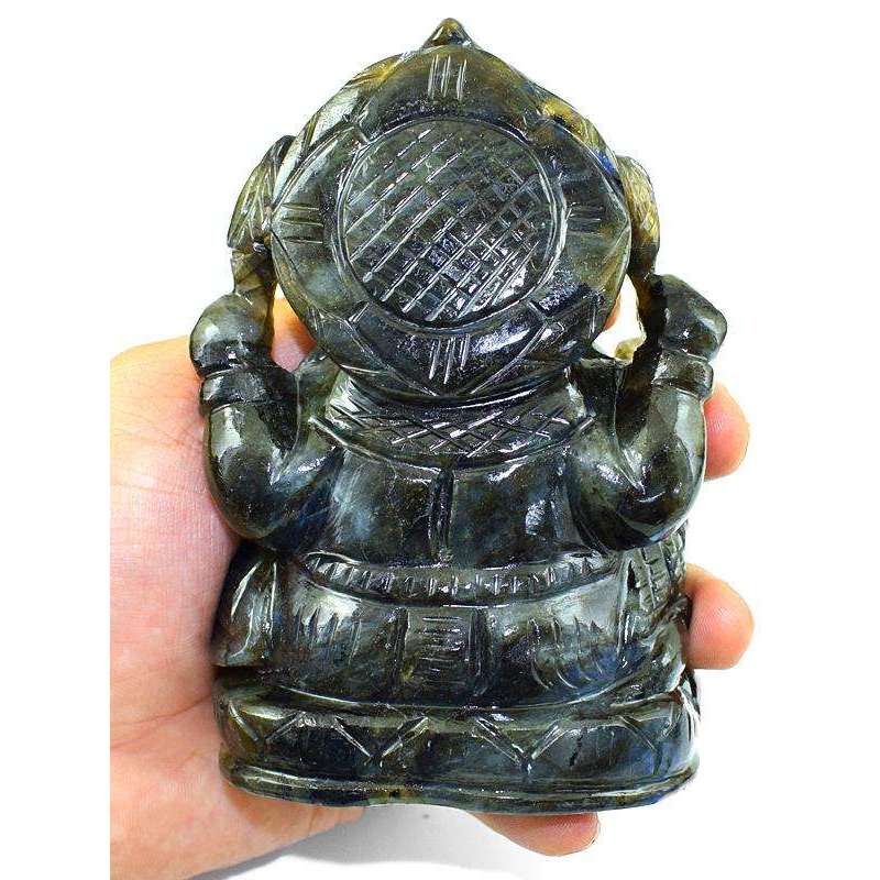 gemsmore:Exclusive Labradorite Gemstone Carved Lord Ganesha Idol Statute