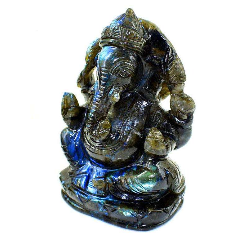 gemsmore:Exclusive Labradorite Gemstone Carved Lord Ganesha Idol Statute