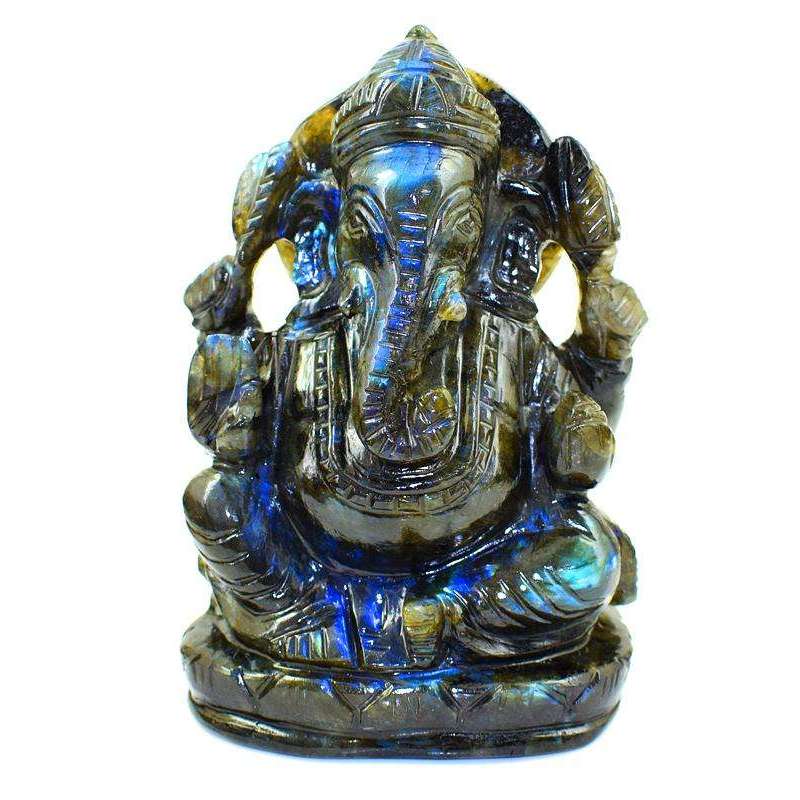 gemsmore:Exclusive Labradorite Gemstone Carved Lord Ganesha Idol Statute