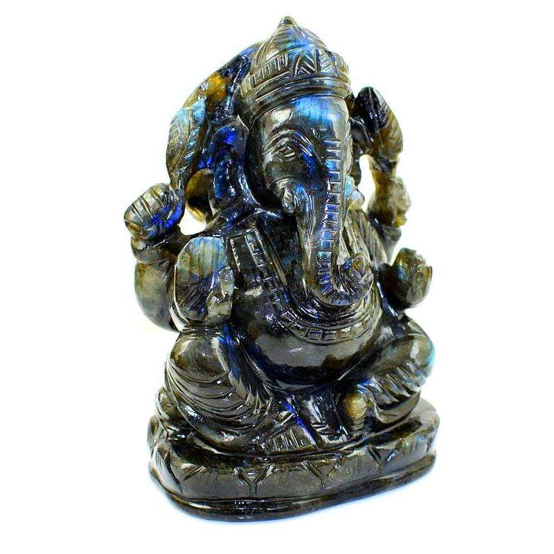 gemsmore:Exclusive Labradorite Gemstone Carved Lord Ganesha Idol Statute