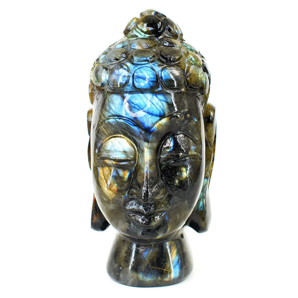 gemsmore:Exclusive Labradorite Hand Carved Genuine Crystal Gemstone Carving Buddha Head