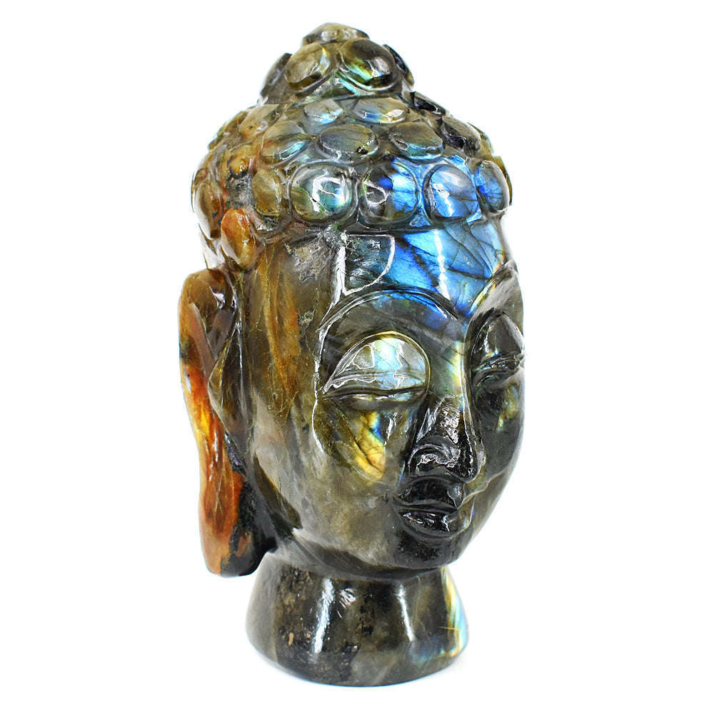 gemsmore:Exclusive Labradorite Hand Carved Genuine Crystal Gemstone Carving Buddha Head