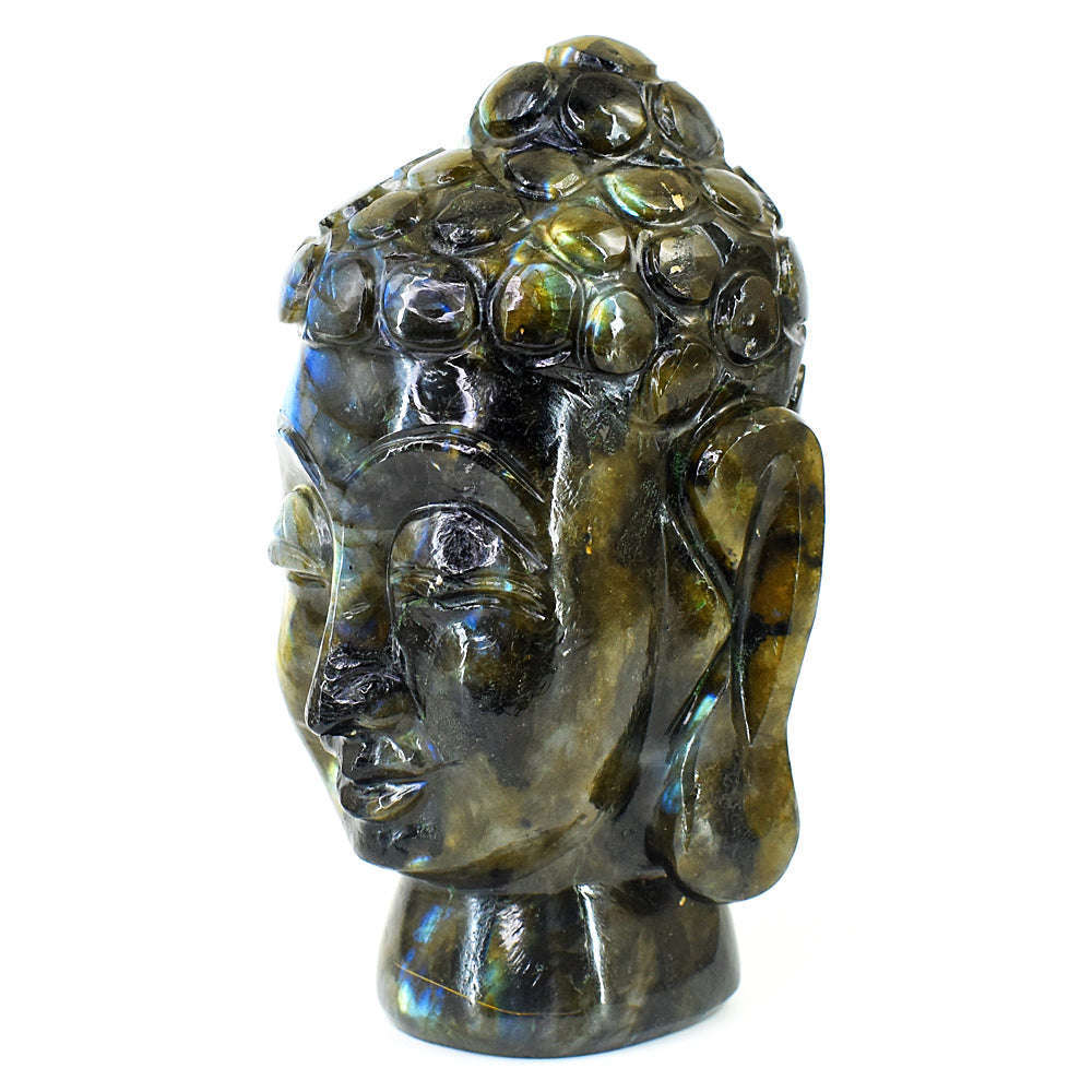 gemsmore:Exclusive Labradorite Hand Carved Genuine Crystal Gemstone Carving Buddha Head