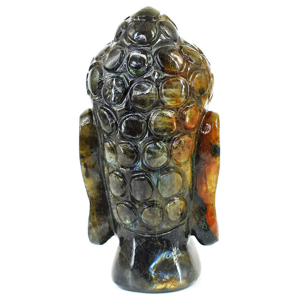 gemsmore:Exclusive Labradorite Hand Carved Genuine Crystal Gemstone Carving Buddha Head