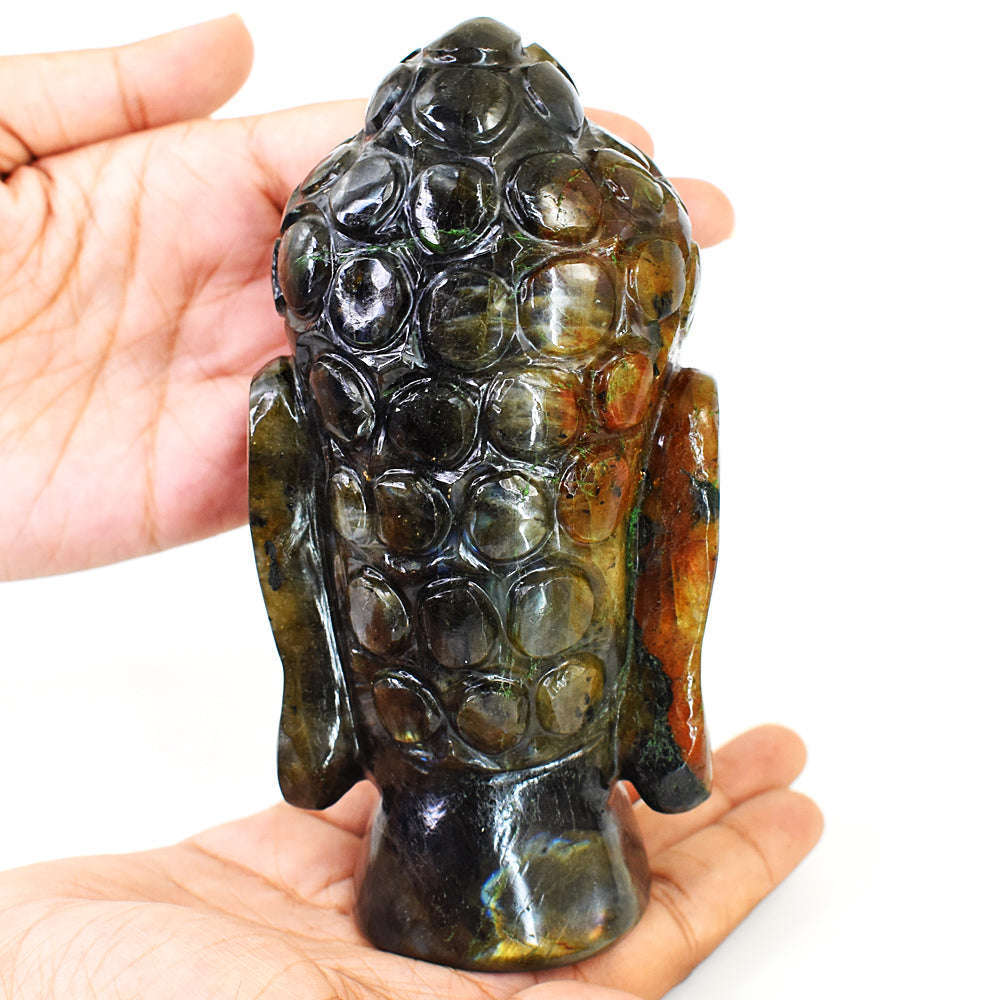 gemsmore:Exclusive Labradorite Hand Carved Genuine Crystal Gemstone Carving Buddha Head