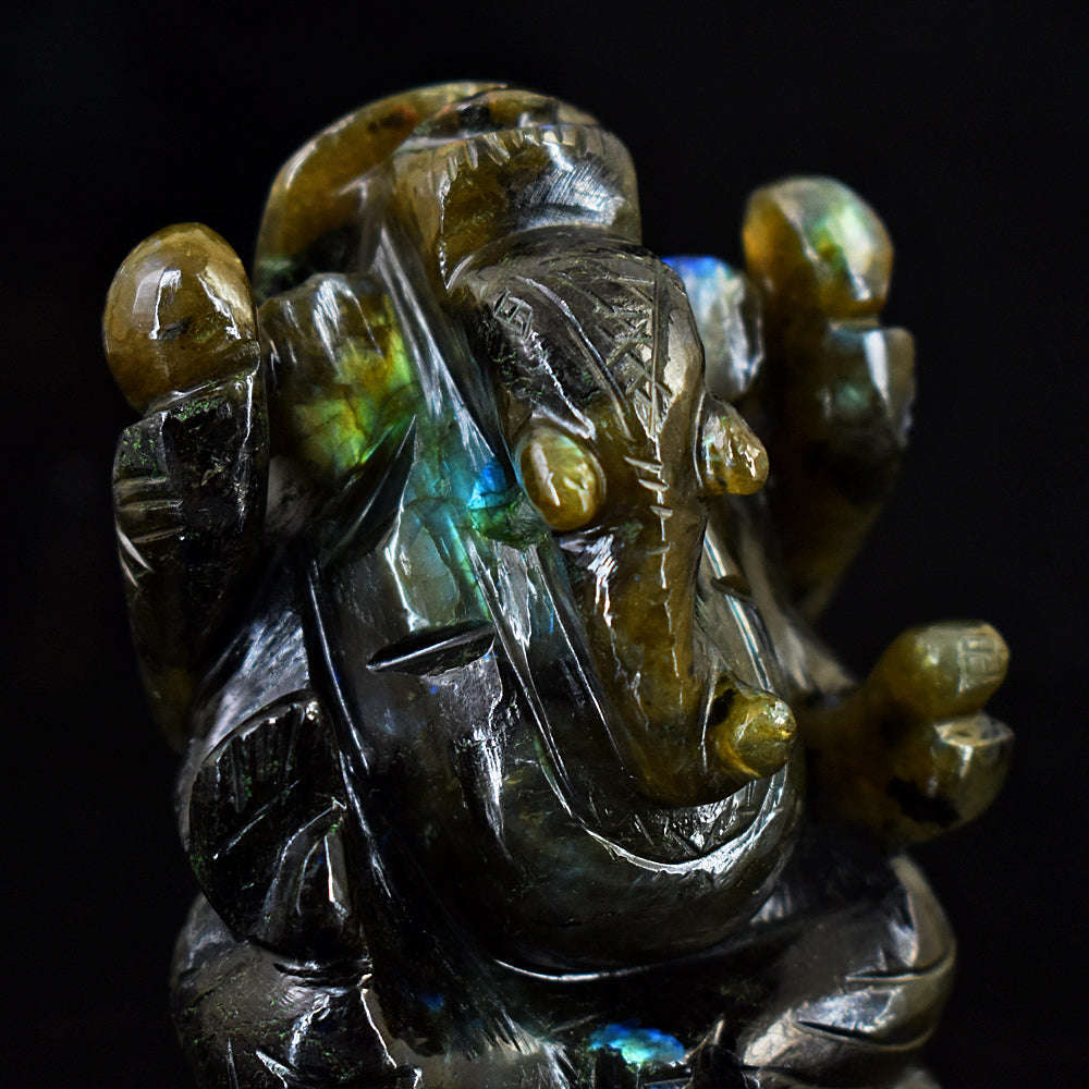 gemsmore:Exclusive Labradorite  Hand Carved Genuine Crystal Gemstone Carving Lord Ganesha